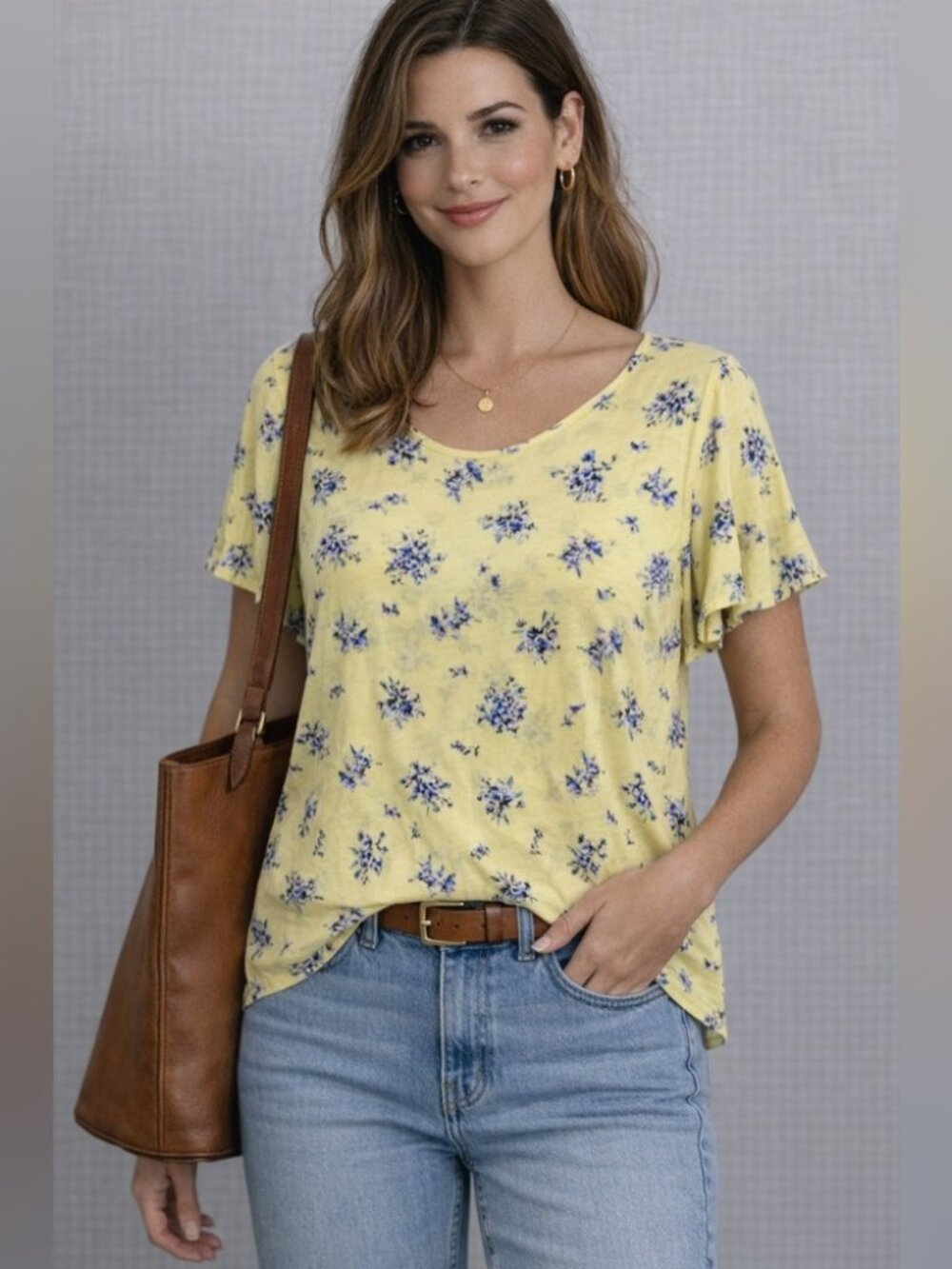 Reitmans Yellow Boho Femimine Viscose Short‑Sleeve Blouse Size S Floral
